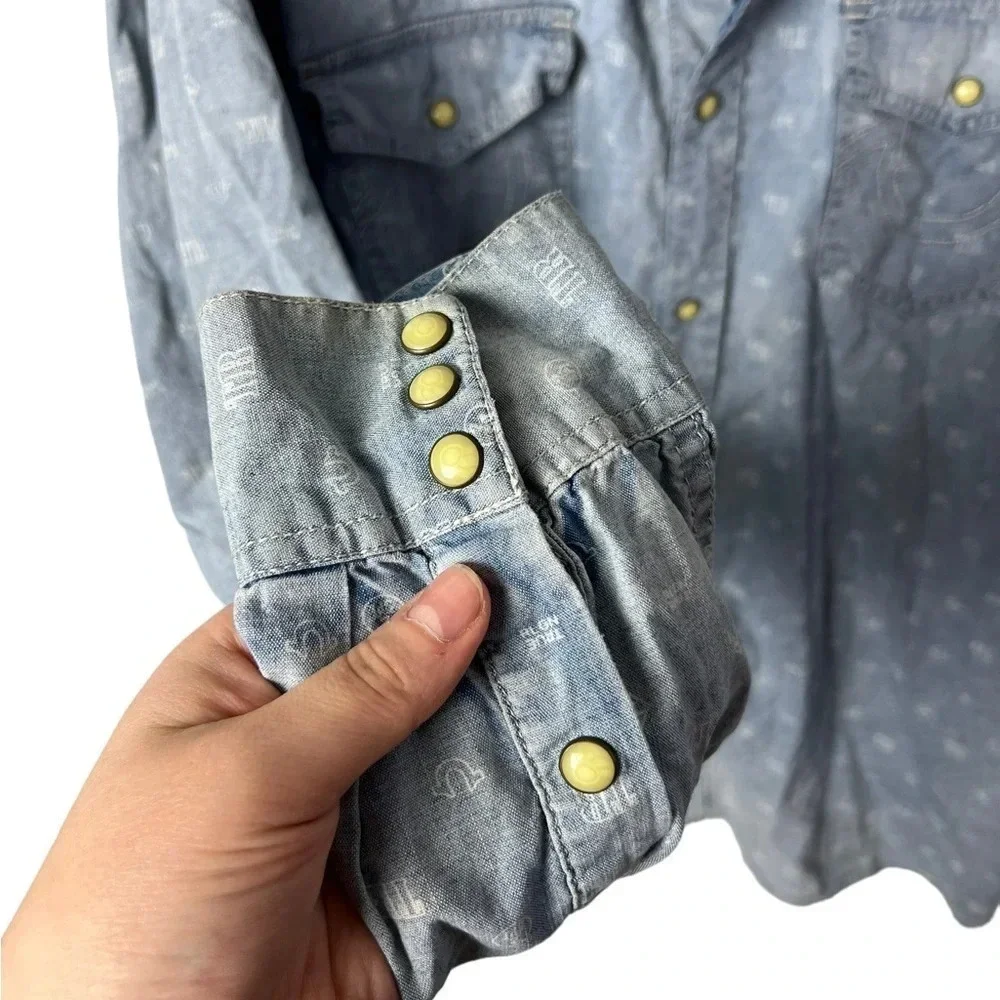 True Religion • All Over Logo Chambray Button Down Long Sleeve Shirt